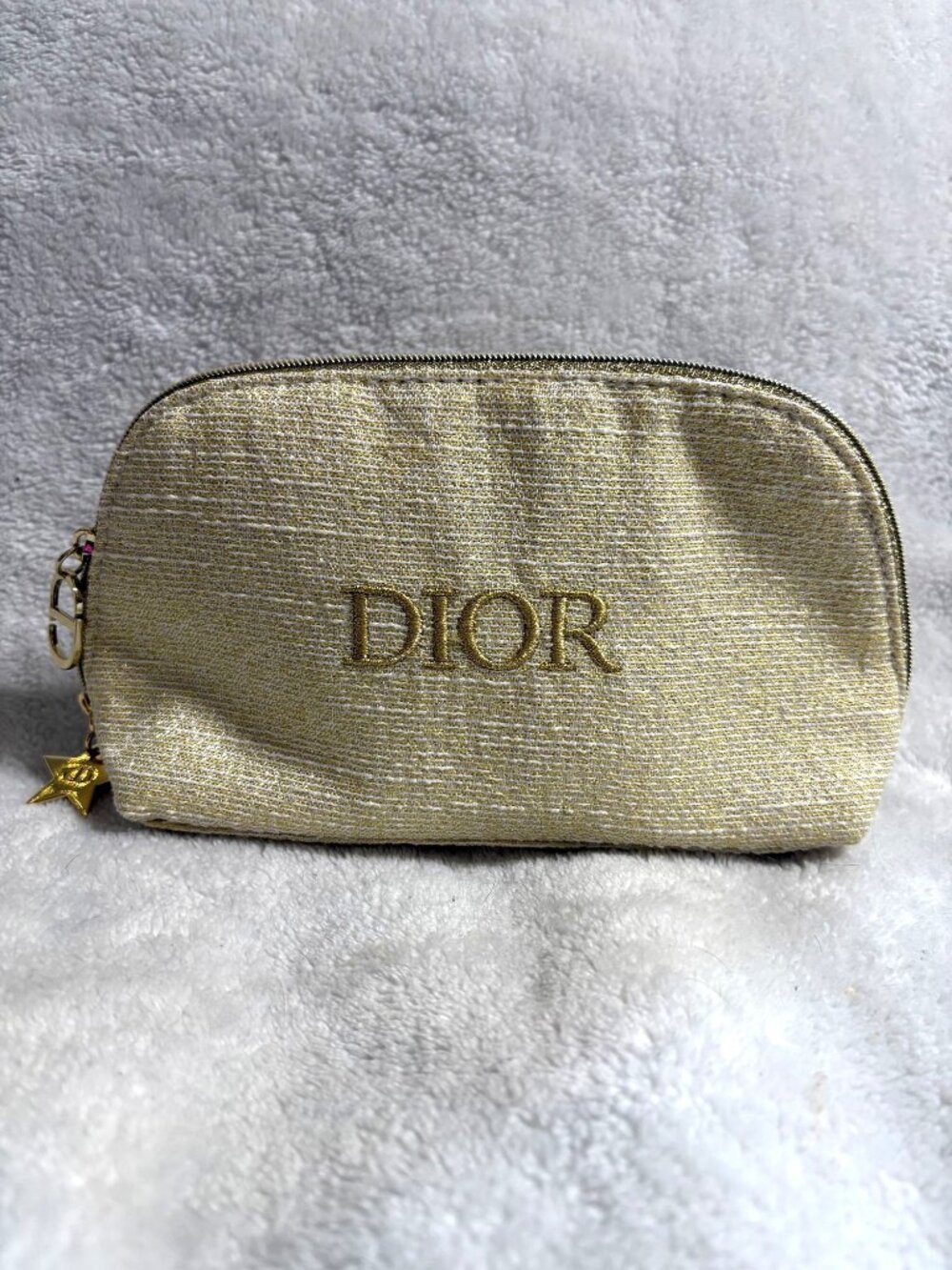 Dior Beauty Holiday 2024 Gold Metallic Shimmer Cosmetic Makeup Pouch Bag Limited
